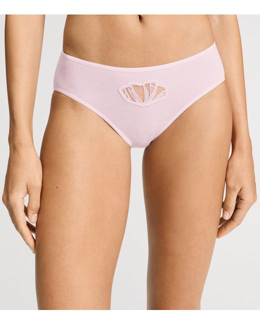 Hanro Pink Cotton Lace-Detail Rosaria Briefs
