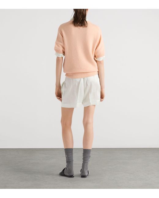 Prada Natural Wool-Cashmere Short-Sleeve Sweater