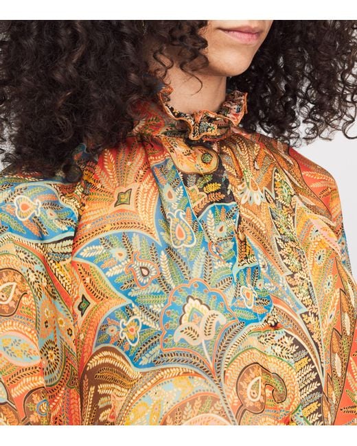 Etro Red Silk Chiffon Paisley Blouse
