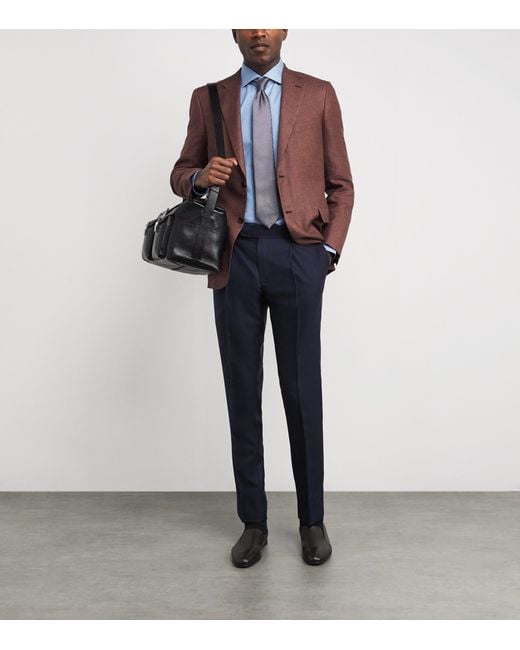 Brioni Blue Wool Pleated Melbourne Trousers for men