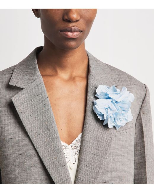 Sandro Gray Wool-Blend Floral-Brooch Blazer