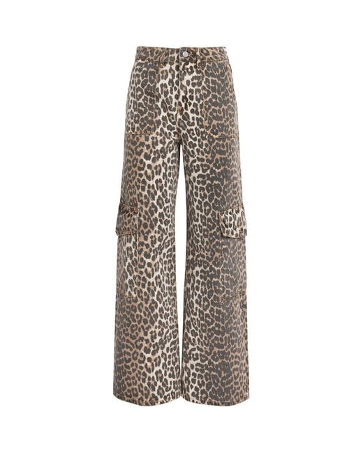Ganni Leopard Angi Flared Jeans in Gray | Lyst