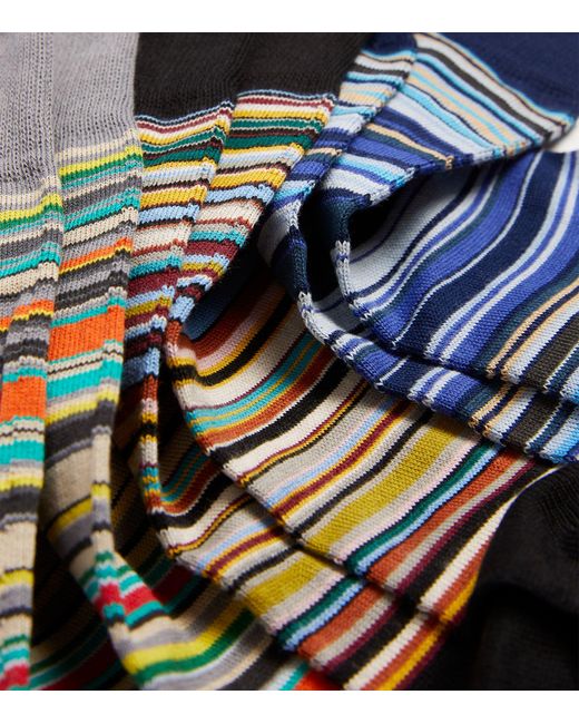 Paul Smith Blue Cotton-blend Multicolour Stripes Socks (pack Of 3) for men