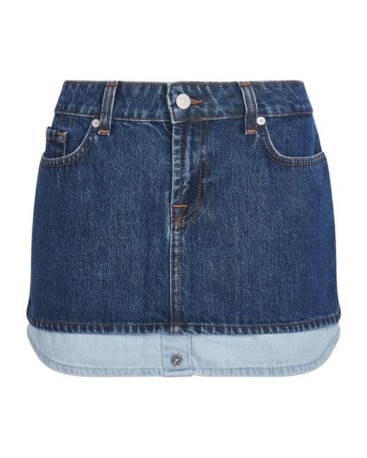 7 For All Mankind Blue Denim Layered Mini Skirt