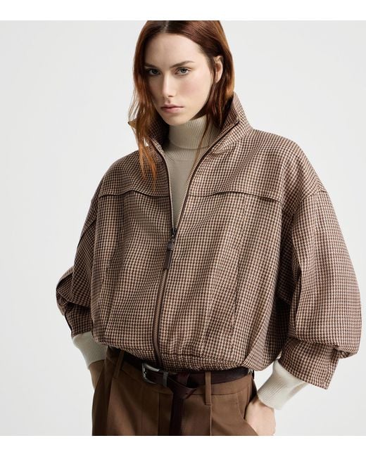 Brunello Cucinelli Brown Virgin Wool-Blend Houndstooth Jacket