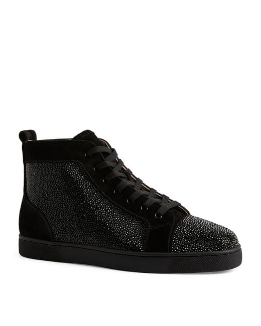Christian Louboutin Black Louis Strass High-Top Suede Sneakers for men