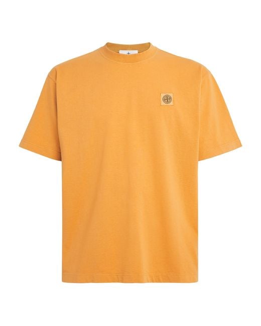 Stone Island Orange Organic Cotton Logo T-Shirt for men