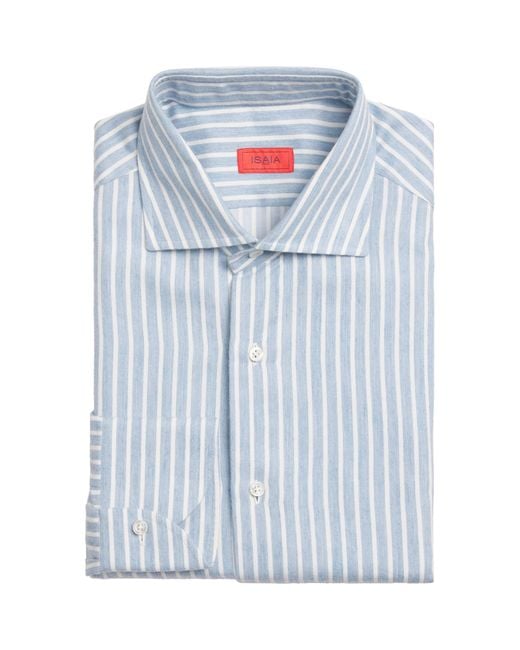 Isaia Blue Cotton-Cashmere Shirt for men