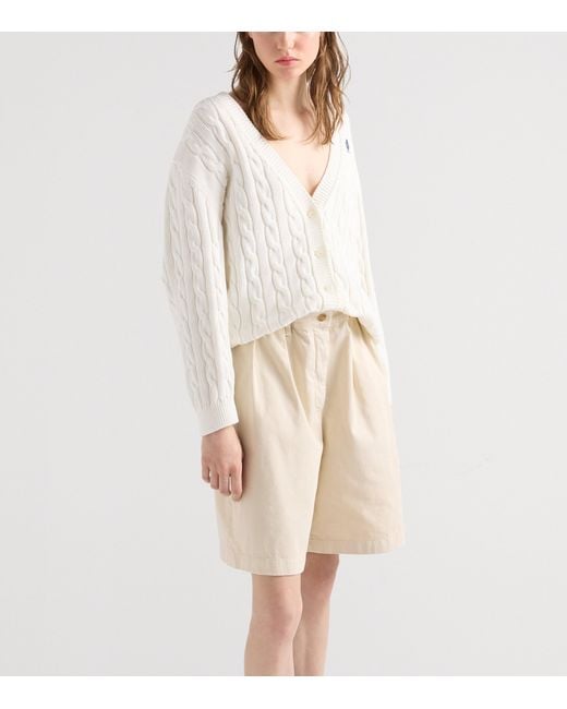 Prada White Cotton Cable-Knit Cardigan