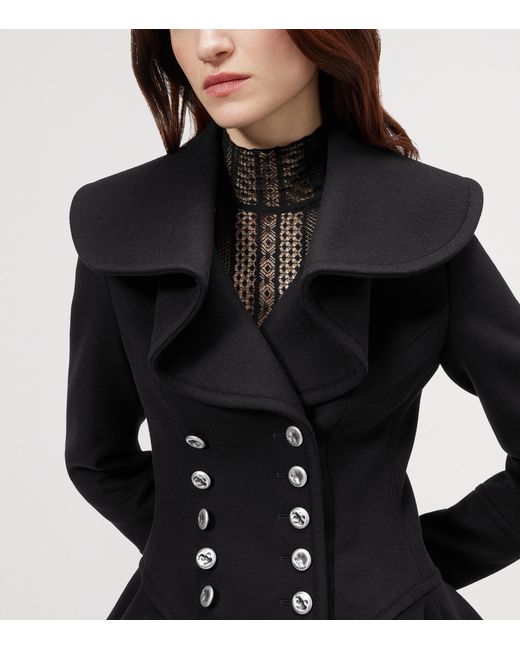 McQueen Black Wool Waterfall-Collar Coat