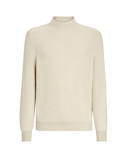 Brunello Cucinelli White Cashmere High-Neck Sweater for men