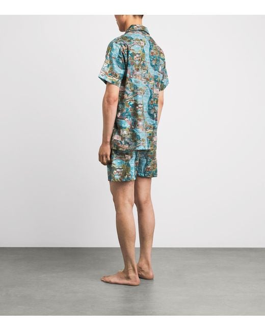 Derek Rose Blue Cotton Ledbury Pyjama Set for men