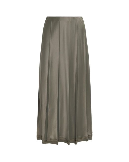 Vince Gray Satin Pleated Midi Skirt