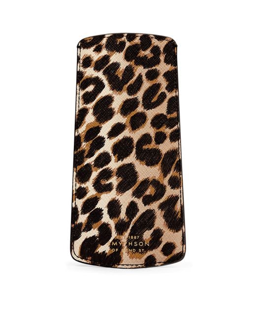 Smythson Black Panama Leather Leopard Print Glasses Case for men