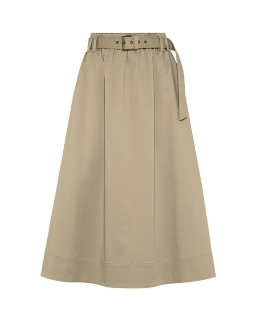 Brunello Cucinelli Natural Stretch-Cotton Gabardine Midi Skirt