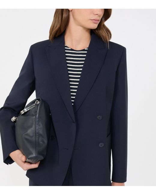 Weekend by Maxmara Blue Virgin Wool Double-Breasted Blazer