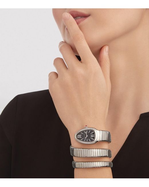 BVLGARI Black Stainless Steel And Diamond Serpenti Tubogas Watch