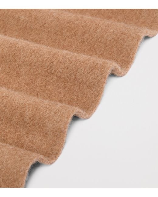 Max Mara Brown Wool Fringed Logo Scarf