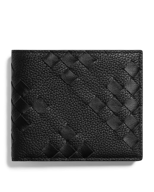 Bottega Veneta Black Leather Intrecciato Bifold Wallet for men