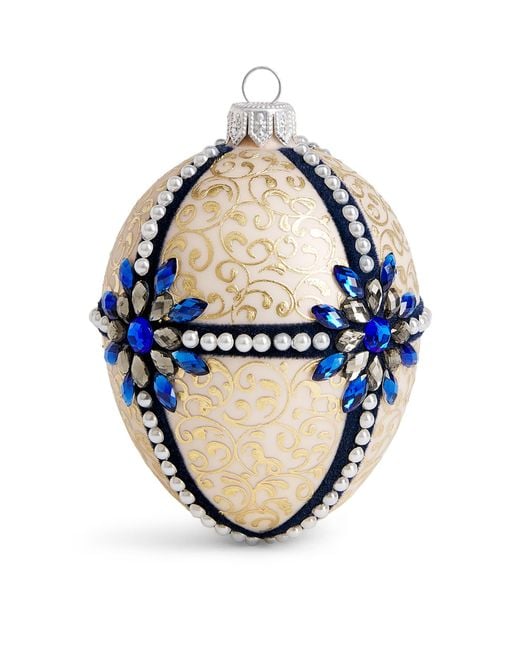 Harrods Blue Pearl And Crystal-Embellished Egg Bauble