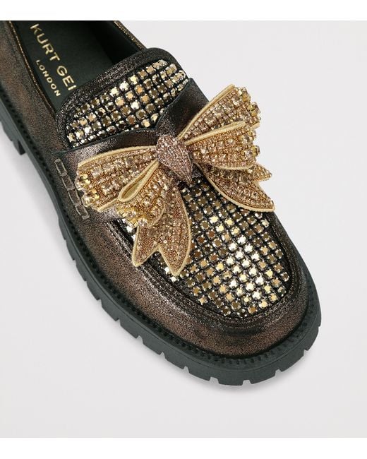 Kurt Geiger Black Leather Embellished Bow Loafers
