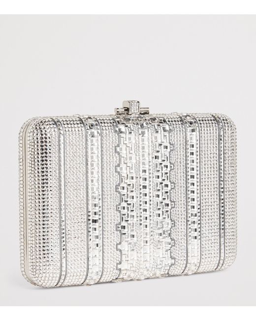Judith Leiber White Crystal Lattice Slim Slide Clutch Bag