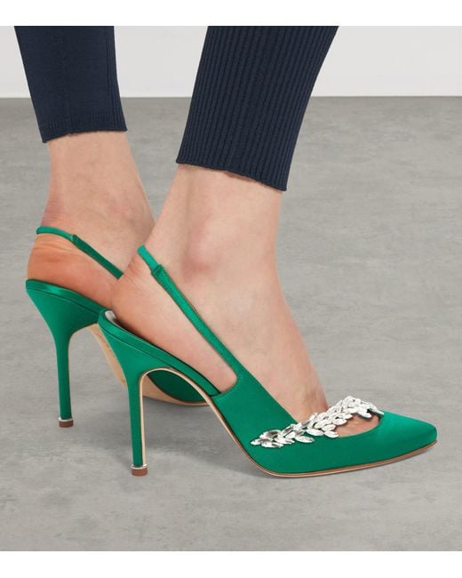 Balenciaga Green X Manolo Blahnik Embellished Slingback Heels 105