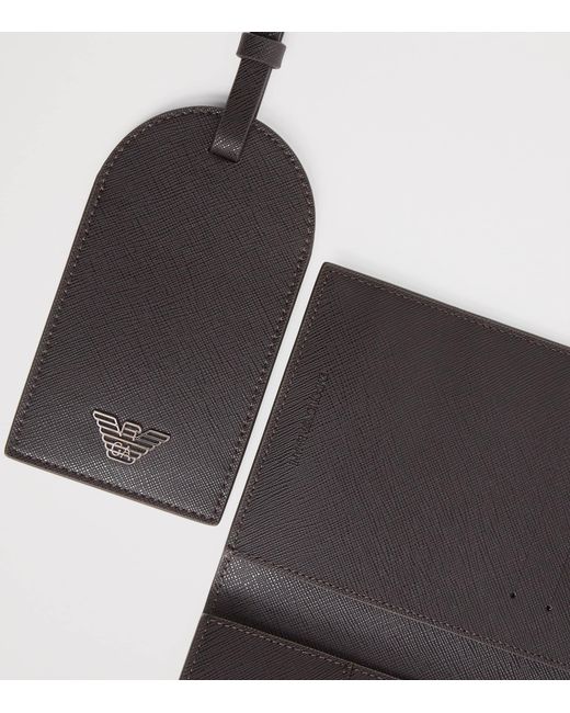 Emporio Armani White Leather Passport Holder And Tag Set for men