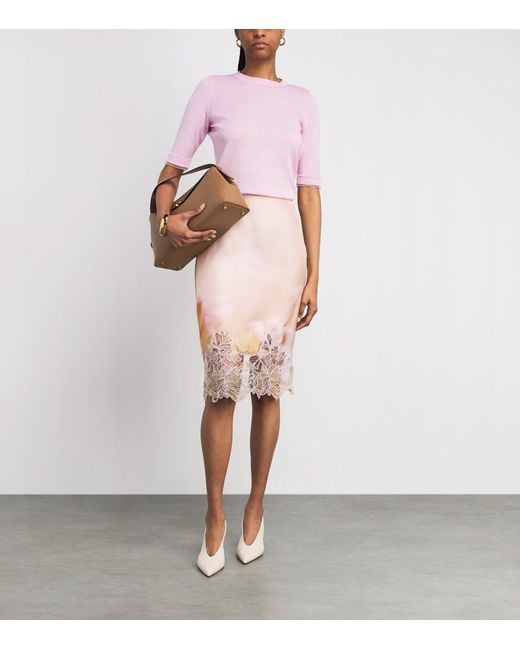 Fabiana Filippi White Silk Printed Midi Skirt