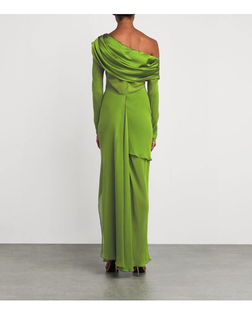 Christopher Esber Green Silk Draped Shawl Maxi Dress