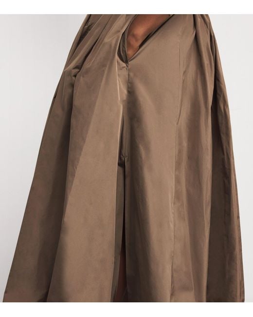 Max Mara Brown Taffeta Water-Repellent Pleated Maxi Skirt