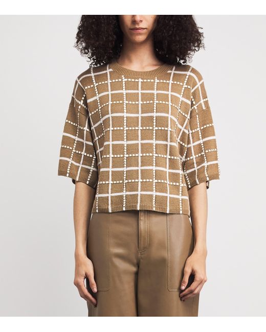 Lafayette 148 New York Natural Cashmere-Linen-Blend Grid Sweater