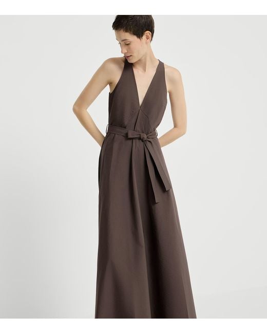 Brunello Cucinelli Brown Techno-Cotton Poplin Belted Maxi Dress