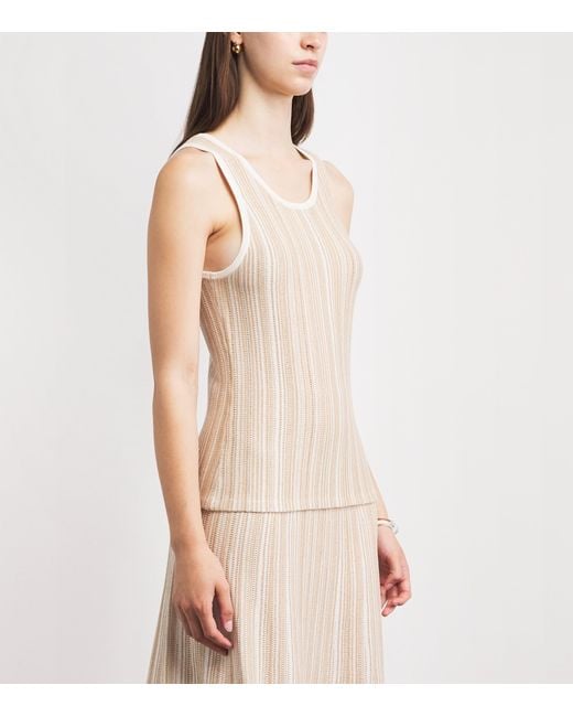 Soft Goat Natural Silk-Cashmere Textured Stripe Tank Top