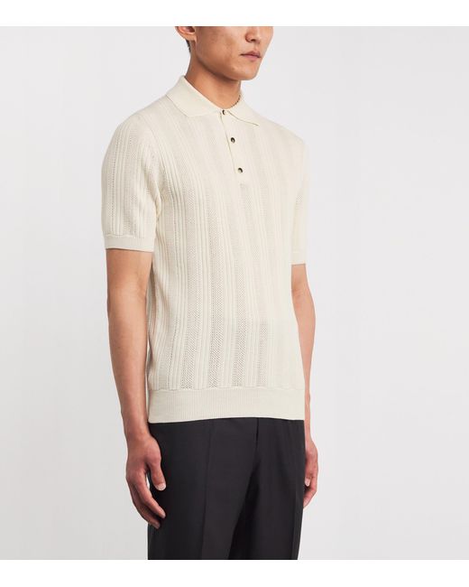 Isaia Natural Wool-Silk-Cashmere Knit Polo Shirt for men