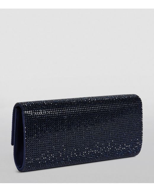 Judith Leiber Blue Satin Crystal-Embellished Perry Clutch Bag