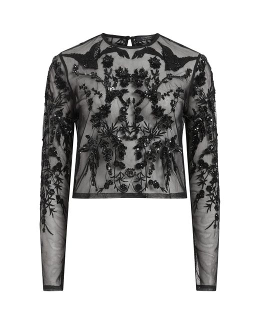 AllSaints Black Embellished Greta Top