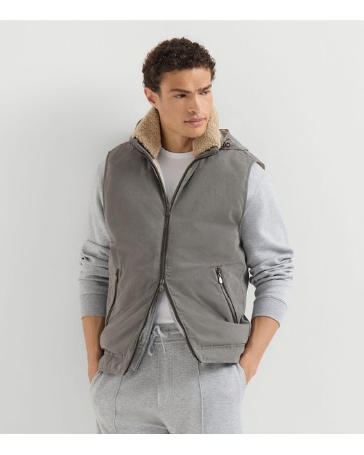 Brunello Cucinelli Gray Waxed Techno Down-Filled Gilet for men
