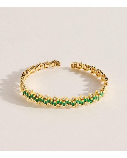 Suzanne Kalan Metallic Diamond And Emerald Shimmer Aurora Bangle
