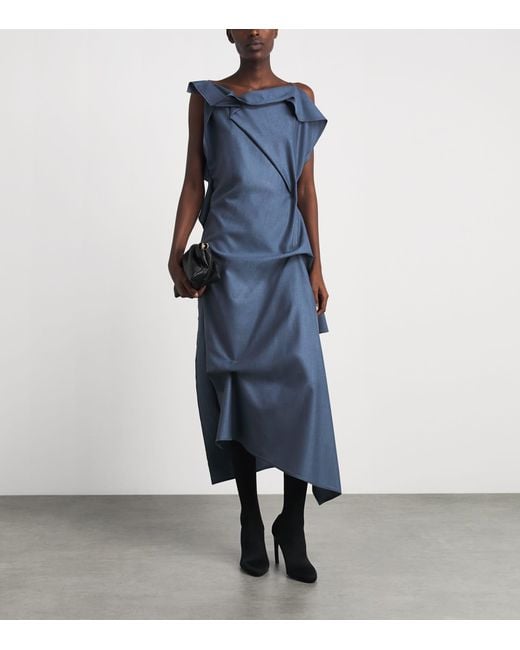 Victoria Beckham Blue Wool Draped Midi Dress