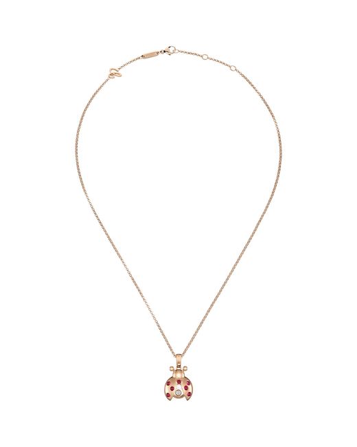 Chopard Metallic Diamond And Ruby Happy Diamonds Ladybird Necklace