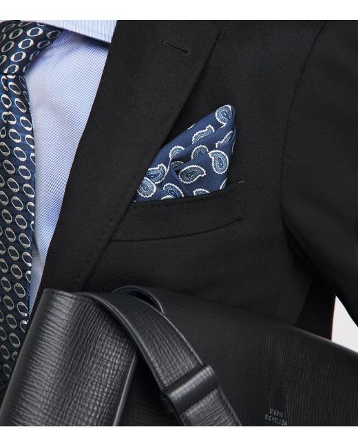 Isaia Blue Paisley Print Pocket Square for men