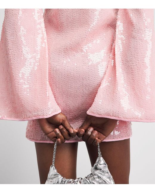 Oseree Pink Sequinned O-Ring Lumière Mini Kaftan Dress