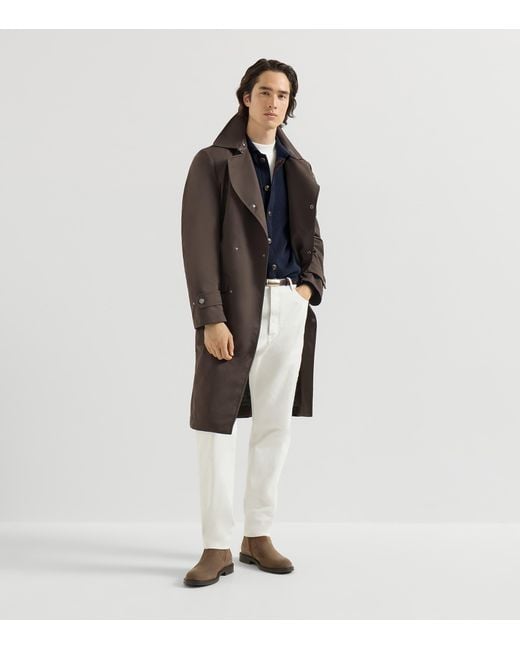 Brunello Cucinelli Blue Cashmere Suede-Trim Cardigan for men