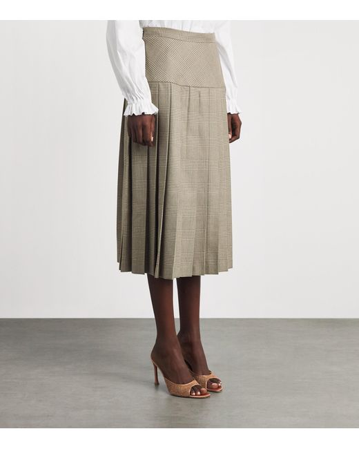 Alessandra Rich Natural Wool Prince Of Wales Check Pleated Skirt