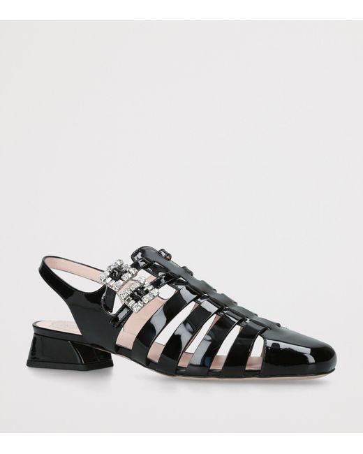 Roger Vivier Black Patent Leather Mini Très Vivier Sandals 25