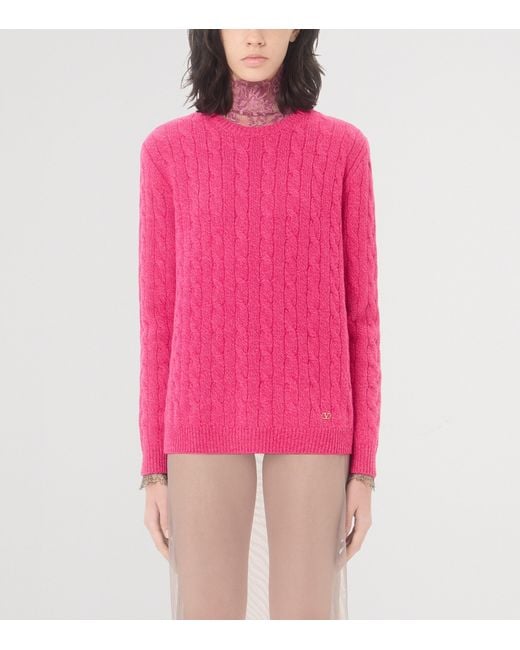 Valentino Pink Virgin Wool Cable-Knit Sweater