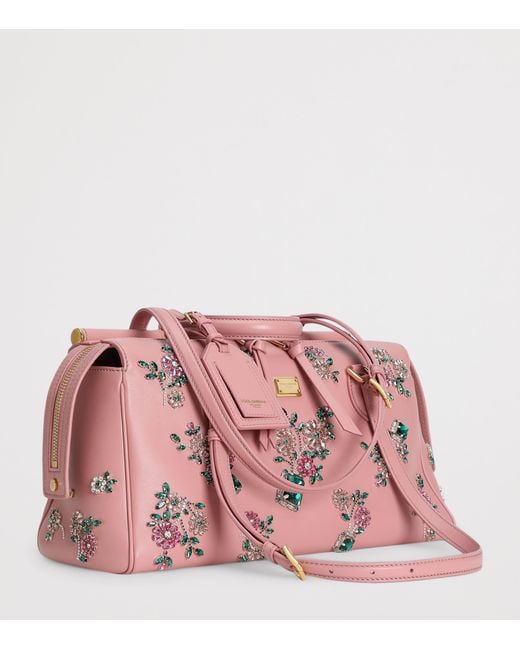 Dolce & Gabbana Pink Calfskin Embellished Vittoria Shoulder Bag