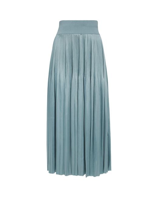 Joseph Blue Satin Pleated Rabat Midi Skirt
