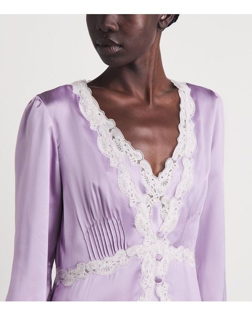 Loretta Caponi Purple Silk-Lace Pucci Long Robe